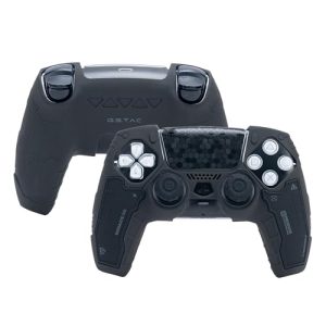 GeekShare Black PS5 Controller Skin Set Anti-Slip Silicone Protective Cover Skin Case for PS5 Wireless Controller with 2 Thumb Grip Caps and 2 Stickers