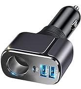 USB C Car Charger, 80W Car Charger Adapter, [7 Color Light] Cigarette Lighter USB Charger, Car US...