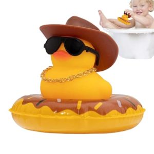 Rubber Ducks Bath Toys - Novelty Bath Ducks Mi-ni Float Duck Squeaky Bath Duckies Yellow Rubber Ducks With Hat Sunglasses For Baby Bath Toys Car Decoration Party Supplies
