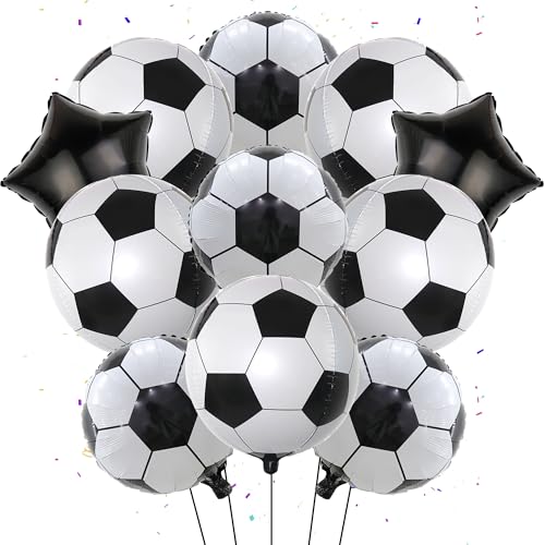 Football Balloons Party Decorations Set - 11 Pieces Soccer Party Supplies Black 4D 22 Inch Football Star Foil Balloons Suitable for Football Fans Sports Match Birthday Themed Party