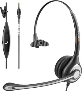 Wantek Computer Headset with Microphone 3.5mm Jack Noise Cancelling Mic & Audio Controls