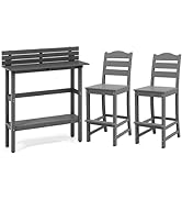 TANGZON 3PCS Rattan Bar Set, Patio Wicker Bar Table and 2 Chairs with Tempered Glass Tabletop, St...