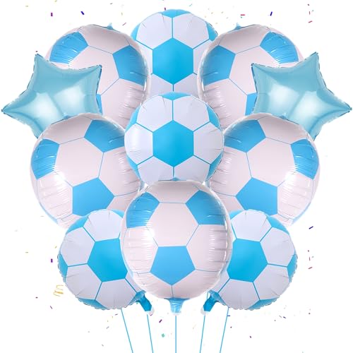 Football Balloons Party Decorations Set - 11 Pieces Soccer Party Supplies Blue 4D 22 Inch Football Star Foil Balloons Suitable for Football Fans Sports Match Birthday Themed Party
