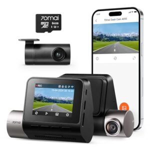 70mai New 2.7K 1944P Ultra Full HD Dash Cam A510 with 64GB SD Card