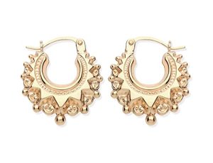 9ct Yellow Gold on Silver Victorian Style Gypsy Creole Hoop Earrings - 15mm
