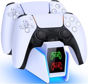 HELLCOOL PS5 Controller Charging Station - PS5 Controller Charger with 2-3 Hours Fast Charging/Cool RGB Light for Playstation 5 Controller - PS5 Charging Dock PS5 Charger for Dualsense/Edge Controlle