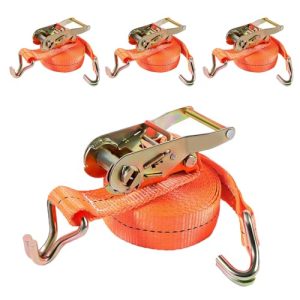 Putentfun 4x 1000 kg 4M Ratchet Straps 25 mm Ratchet Tie Down Straps Load Securing Straps with J-Hooks and Adjustable Buckle Heavy Duty Tensioning Belts for Motorcycles