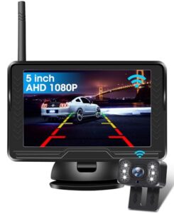 【Stable Signal】Wireless Reverse Camera AHD 1080P Reversing Camera with 5 inch Monitor 6 LED Light 170° Wide Angle Reverse Camera Kit for Car Van Caravan IP69 Waterproof DIY Guide Line