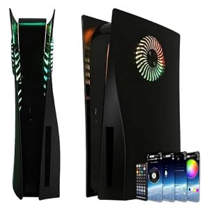 Faceplate for PS5 Side Shell Plates PlayStation 5 Digital Edition Console Replacement Accessory Case Cover Black Plate Anti-Scratch Dust Cover Skin Protector (Black with LEDs)