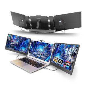 domyfan Laptop Screen Extender 14" FHD 1080P IPS Triple Portable Monitor for Laptop Work with 13.3”-17” Mac