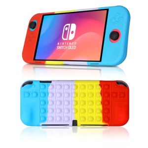 Aolcev Case Compatible with Nintendo Switch OLED Model 2021 Bubble Fidget Pop Anti Stress Toy for Kids Adults Soft Silicone Shock-Absorption & Anti-Scratch Protective Case Cover for Switch OLED Case