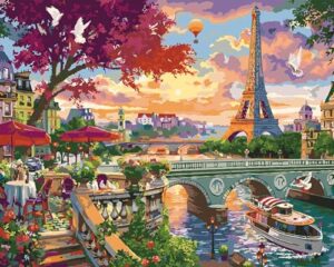 CRAFTiDA Paint by Numbers for Adults Painting by Numbers Crafts Kits for Adults Acrylic Oil Painting Kit Pre-Printed Canvas (Blooming Paris)