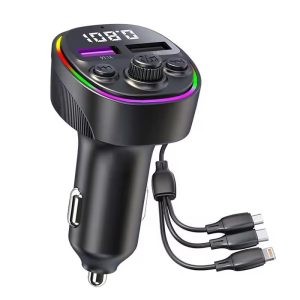 3-in-1 Bluetooth Car Charger with FM Transmitter - 22.5W Universal Car Adapter with Built-in USB-C