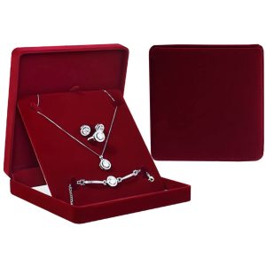 Fadsace Plush Velvet Jewelry Set Box Organizer Necklace Earring Ring Necklace Bracelet Gift Display Case Wedding Jewelry Storage Holder Gift Box (Wine Red)