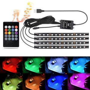 Melofo Car LED Strip Light 4 in 1 Waterproof RGB Car Interior Lighting with 72 LEDs 8 Colors