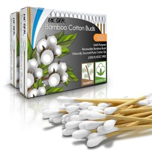 RE-GEN Bamboo Cotton Buds 200 Pack (2x 100pc Box) | 100% Natural Cotton Wool Tips | Biodegradable Compostable Bamboo Ear Buds | Eco-Friendly Recyclable Plastic Free