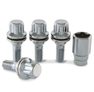 Precision - Silver Locking Wheel Bolts - Compatible with Peugeot 208 - M12 x 1.25 x 25mm - Flat Seat - SFP