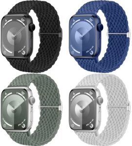 Mastten 4 Pack Solo Loop Braided Straps Compatible with Apple Watch Straps 40mm 41mm 38mm 42mm 44mm 45mm 49mm for Women Men