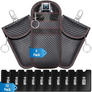 KEYAYE 3 Pack Faraday Pouches for Car Keys with 10 Pcs RFID Blocking Card Sleeves