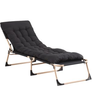 TRIOBLADE Heavy Duty Folding Garden Sun Lounger 22mm Steel Frame Support 264lbs 4-Position Adjustable Folding Chaise with Pillow Sun Bed with Cushion For Beach