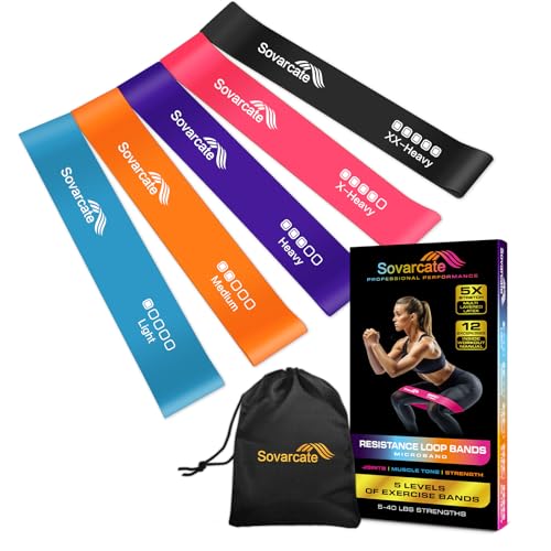 Resistance bands [Set of 5] Exercise Bands Set for women and men 5 Strength Levels Latex Elastic Stretch Loop Physio Theraband Fitness Equipment for Home Gym Pilates Yoga Workout - Carry bag included