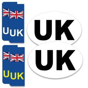 Papa Prints UK Car Stickers for Europe Pack of 6 (2 Oval UK Car Sticker Self Adhesive + 4 UK Number Plate Stickers for Europe) GB Stickers for Car Europe UK Stickers for Motorcycle Car Vans Trucks