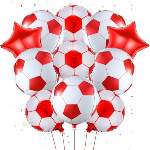 Football Balloons Party Decorations Set - 11 Pieces Soccer Party Supplies Red 4D 22 Inch Football Star Foil Balloons Suitable for Football Fans Sports Match Birthday Themed Party