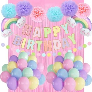 Macaron Birthday Decorations-Pastel Balloons with Happy Birthday Banner