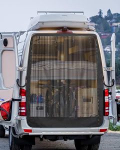 SUPAREE 6'x 5' Car Tailgate Mosquito Net Van Bug Screen Van Door Net Universal with Velcro Fixed & Chain Closure for Caravan Campervan Travel Camping (Black Mesh)