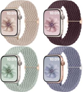 Mastten 4 Pack Solo Loop Braided Straps Compatible with Apple Watch Straps 40mm 41mm 38mm 42mm 44mm 45mm 49mm for Women Men