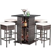 TANGZON 3 Pieces Wooden Bistro Set, Patio Folding Coffee Table and 2 Chairs with Slatted Tabletop...
