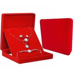 Fadsace Plush Velvet Jewelry Set Box Organizer Necklace Earring Ring Necklace Bracelet Gift Display Case Wedding Jewelry Storage Holder Gift Box (Red)