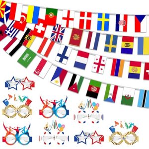 100Pcs International World Flags Bunting Olympics Flag Decorations 2024 France Games Paris Decorations 8Pcs Eyeglasses 25m National Country Flag Bunting Banner Indoor Outdoor Clubs Decorations