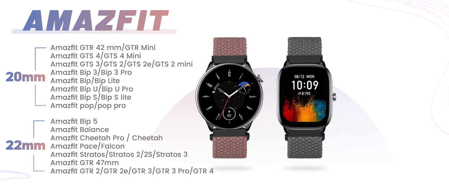 18mm 20mm 22mm Braided Elastic Strap for Samsung/Garmin/Fossil/Amazfit/Huawei