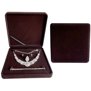 Fadsace Plush Velvet Jewelry Set Box Organizer Necklace Earring Ring Necklace Bracelet Gift Display Case Wedding Jewelry Storage Holder Gift Box (Brown)