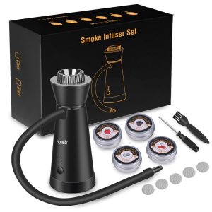 BORUIT 301B Cocktail Smoker Kit Third gear adjustment/Metal burning Chamber 12PCS With Wood Chips Cold Smoke for Food and Drinks old fashioned smoker kit Gift-Gift for Man(Black)
