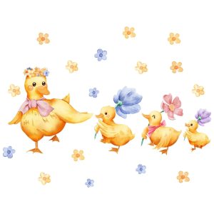 Nankoyal Cartoon Wall Art Decals | Yellow Duck Cartoon Flower Adhesive Decal for Wall