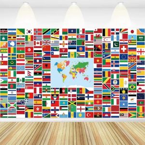 AFYHH 2024 Games Flags Banner Decoration Welcome Banner 100 Country Flag World Map Banner Decoration World International Flags for 2024 Olym Summer Games Indoor and Outdoor Decoration 180 * 110cm