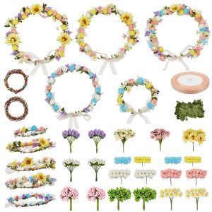 INFUNLY 20Pcs Flower Crowns Making Kit Handmade Floral Crown Garland Kit Make Your Own Flower Wreath Flower Headband Garland Hair Accessories Gift for Wedding Birthday Party Favours DIY Arts Crafts