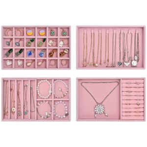 ProCase Jewellery Tray Organiser 4 Set Jewellery Drawer Organiser Velvet Stackable Jewellery Storage Tray for Drawer Jewellery Display for Earring Necklace Ring Bracelet