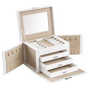 SONGMICS JBC159W01 4-Tier Jewellery Box with Handle