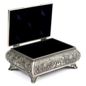 H&S Metal Antique Ring Necklace Jewellery Trinket Display Storage Vintage Box Case - 3 Rose Top - Antique Jewellery Storage Box - Metal Jewelry Box