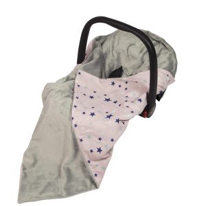 Viculii Double Sided Baby Wrap for car seat | stars pink and grey baby wrap swaddle cover cosytoes blanket for car seat 100x100cm