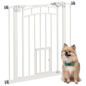 PawHut Stair Gate Dog Gate Pet Barrier Pressure Fit Safety Gate with Small Cat Door