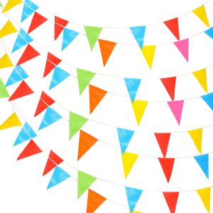 PVC Plastic Bunting Banner | Reusable 50-Metre Outdoor Buntings | 100 Flags Waterproof & Colourful Bunting for Kids Party