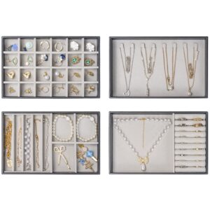 ProCase Jewellery Tray Organiser 4 Set Jewellery Drawer Organiser Velvet Stackable Jewellery Storage Tray for Drawer Jewellery Display for Earring Necklace Ring Bracelet