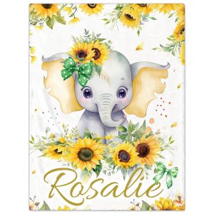 Personalised Baby Blanket for Girls Custom Baby Blanket with Name for Kids Custom Elephants Blanket for Infant Toddler Soft Newborn Bed Throw Personalised Baby Gift for Birthday Baby Shower Christmas