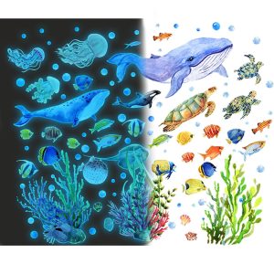 Vuggdt Wall Stickers - Glow in The Dark Fish Decals - Creatures Decor