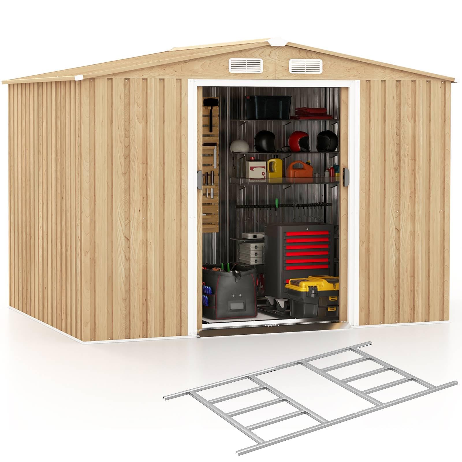 TANGZON 8.5x6.5FT/6.5x4.5FT Metal Garden Shed