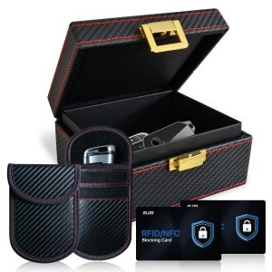 ELI73 Faraday Box for Car Keys with 2 Faraday Pouches & 2 RFID/NFC Contactless Blocking Cards